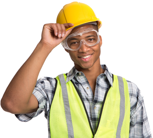 Worker wearing safety helmet and reflective vest