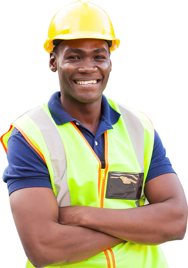 Worker wearing safety helmet and reflective vest